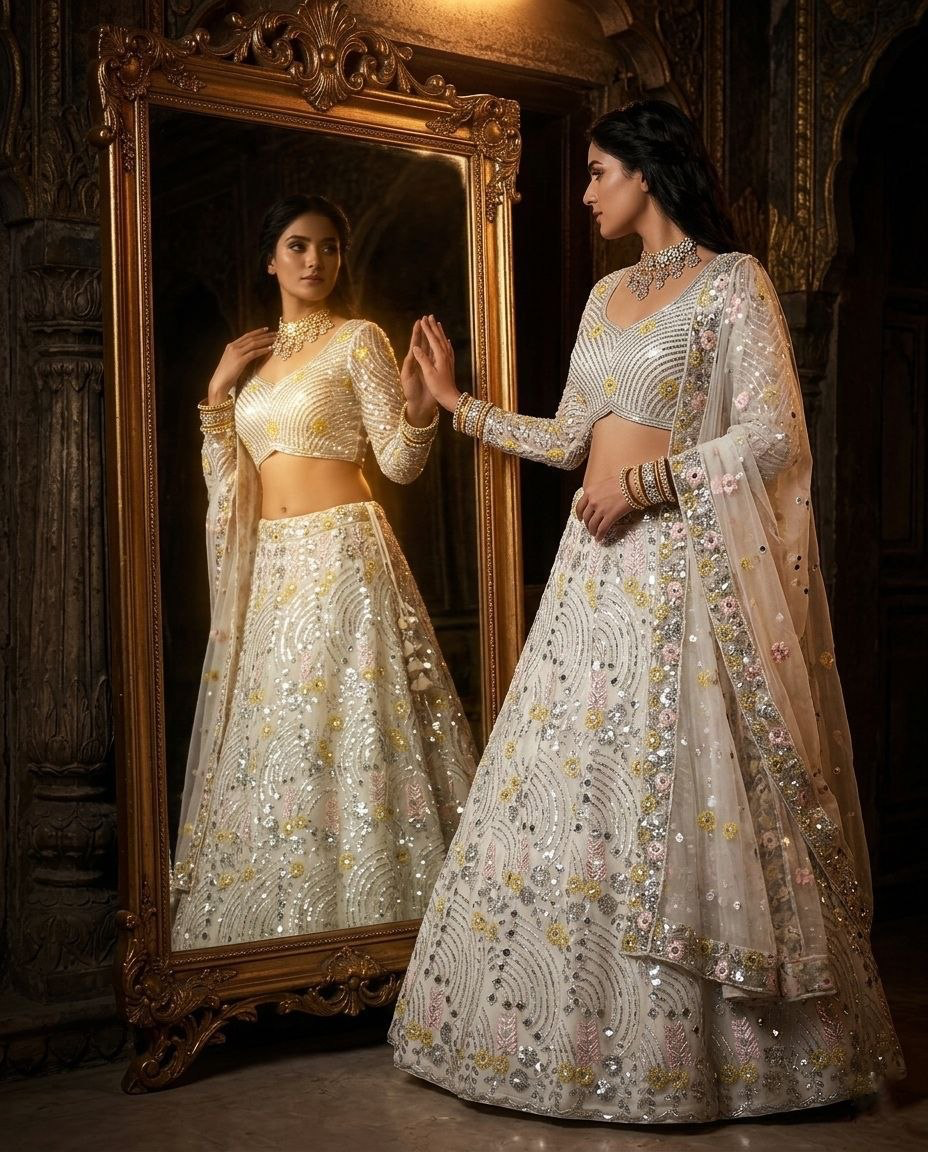 White Diamonds Semi-Stitched Lehenga