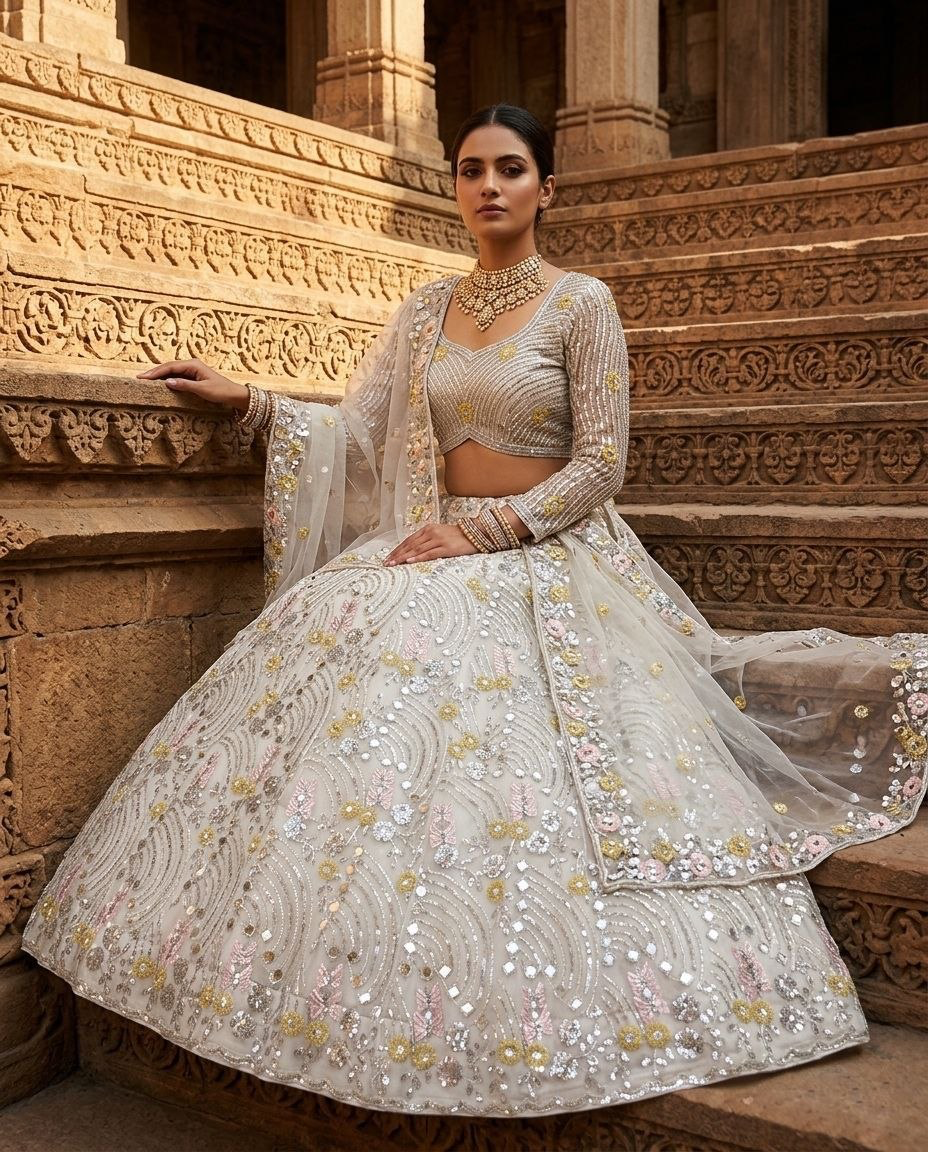 White Diamonds Semi-Stitched Lehenga