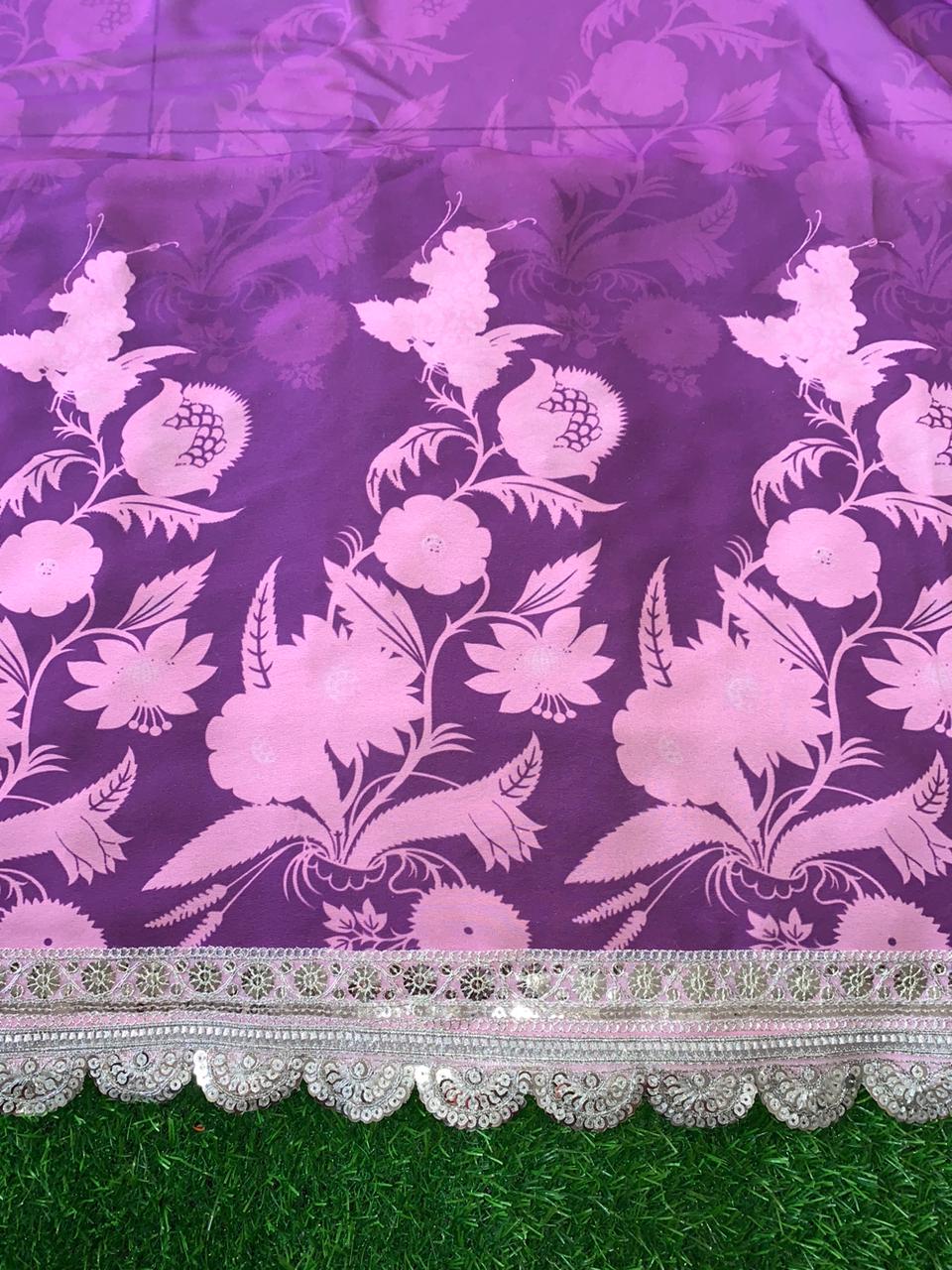 Rich Purple Georgette Saree with Silver Embroidered Boarders