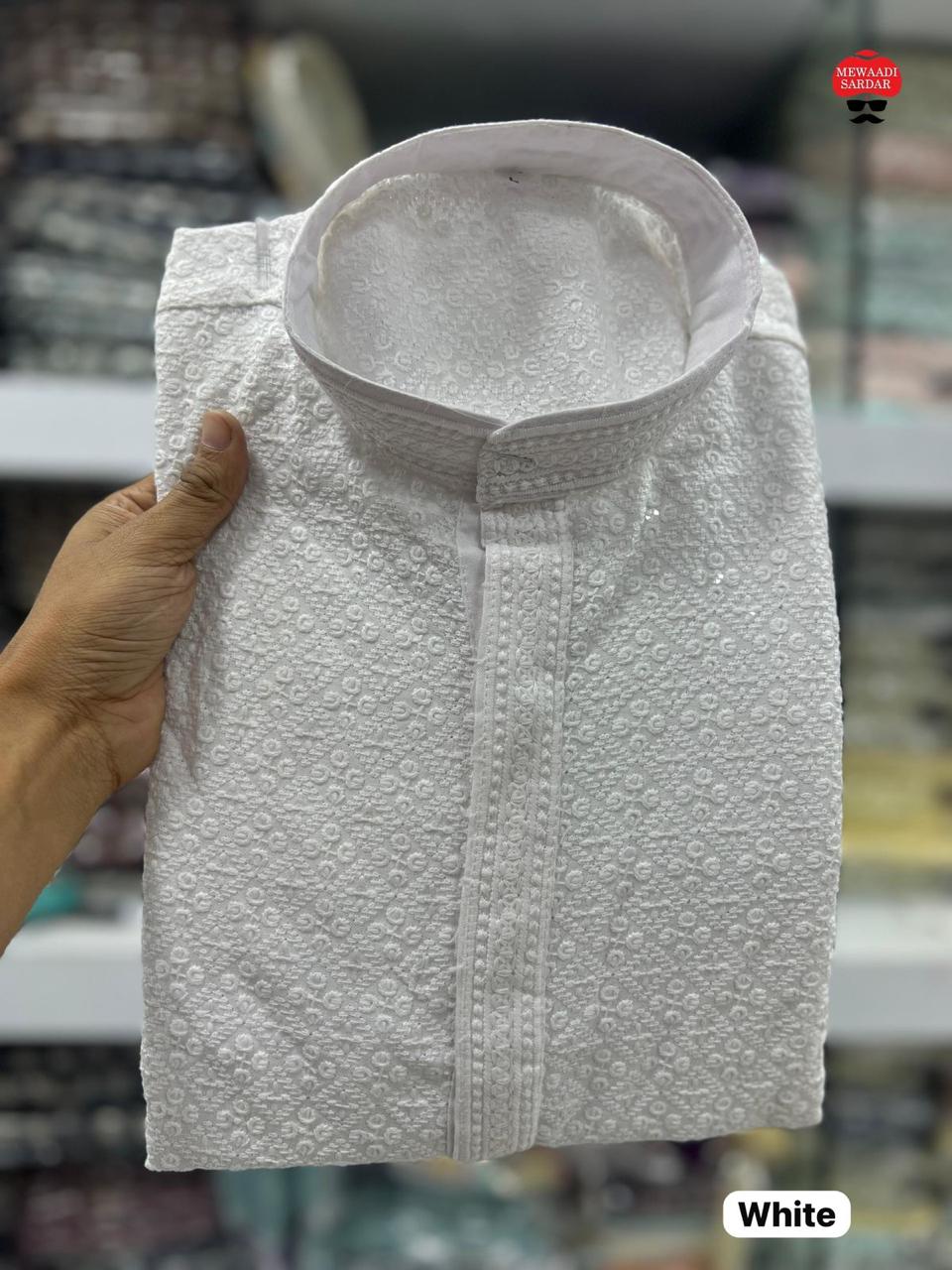 Men’s Traditional Chikan Work Kurta Set
