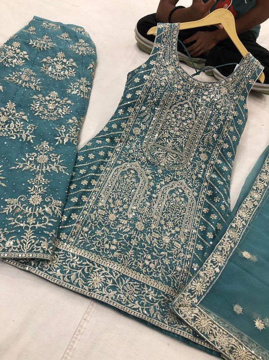 Dazzling Heavily Embroidered Palazzo Set