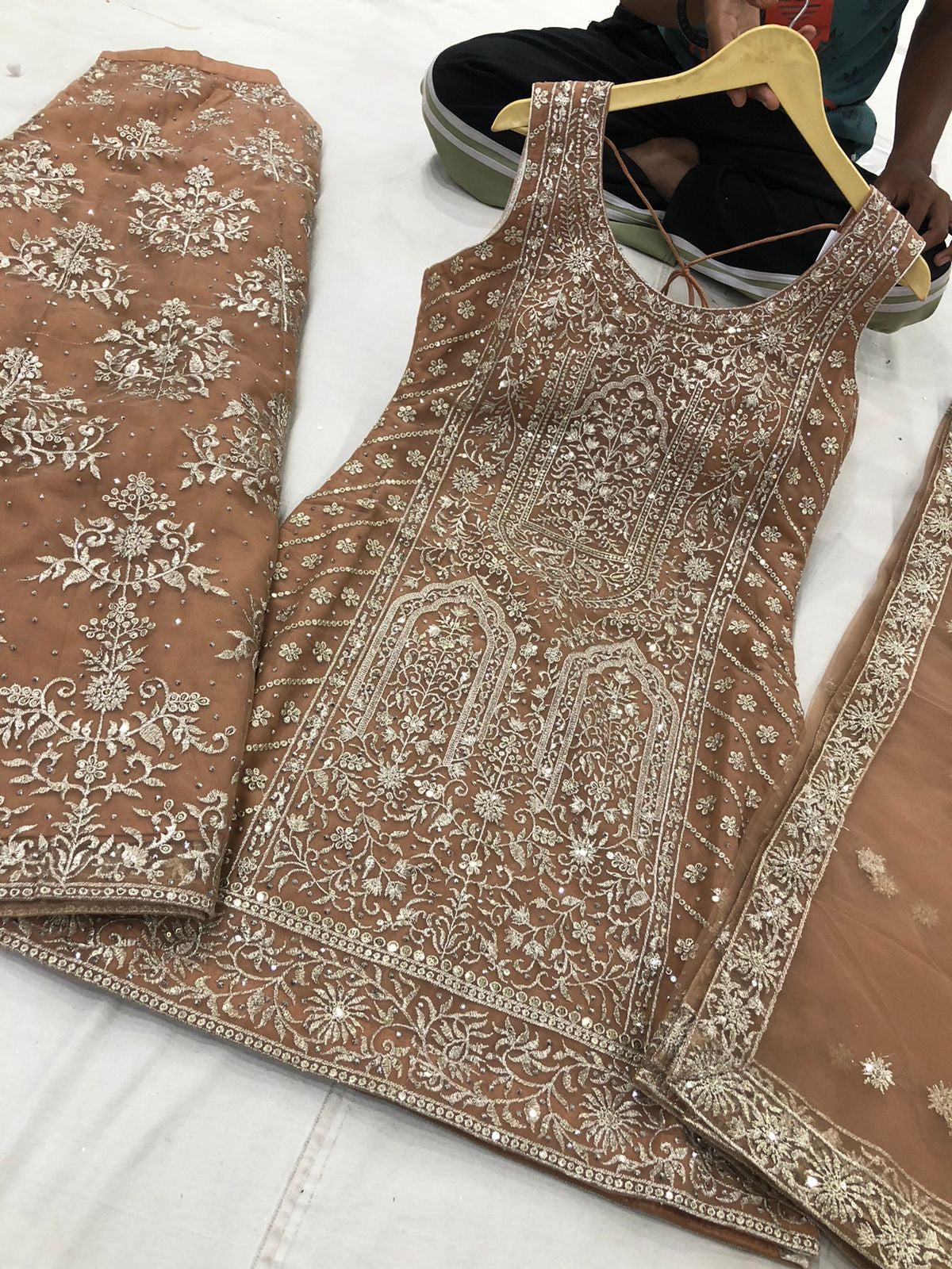 Dazzling Heavily Embroidered Palazzo Set