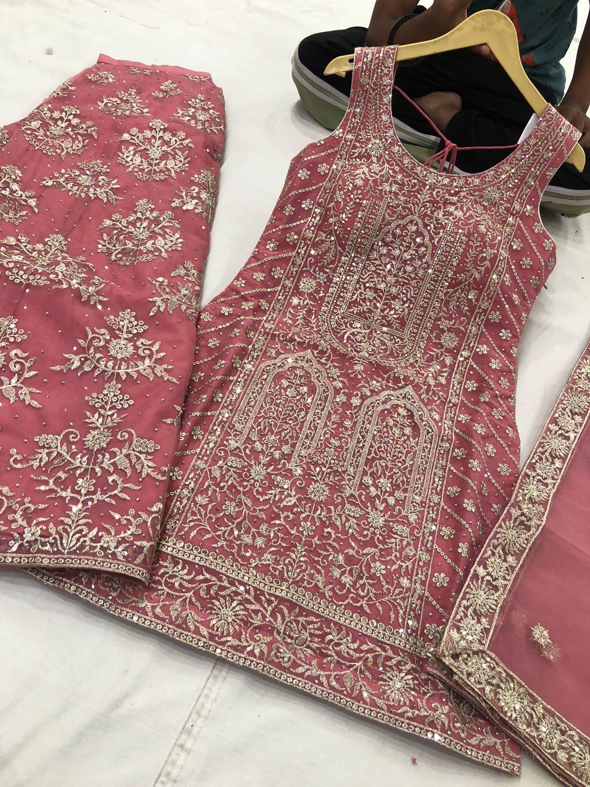 Dazzling Heavily Embroidered Palazzo Set