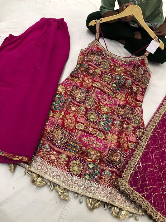 Bold Magenta Palazzo Set with Rich Statement Embellishments