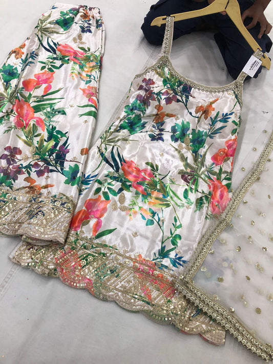 Floral Printed Satin Palazzo Set