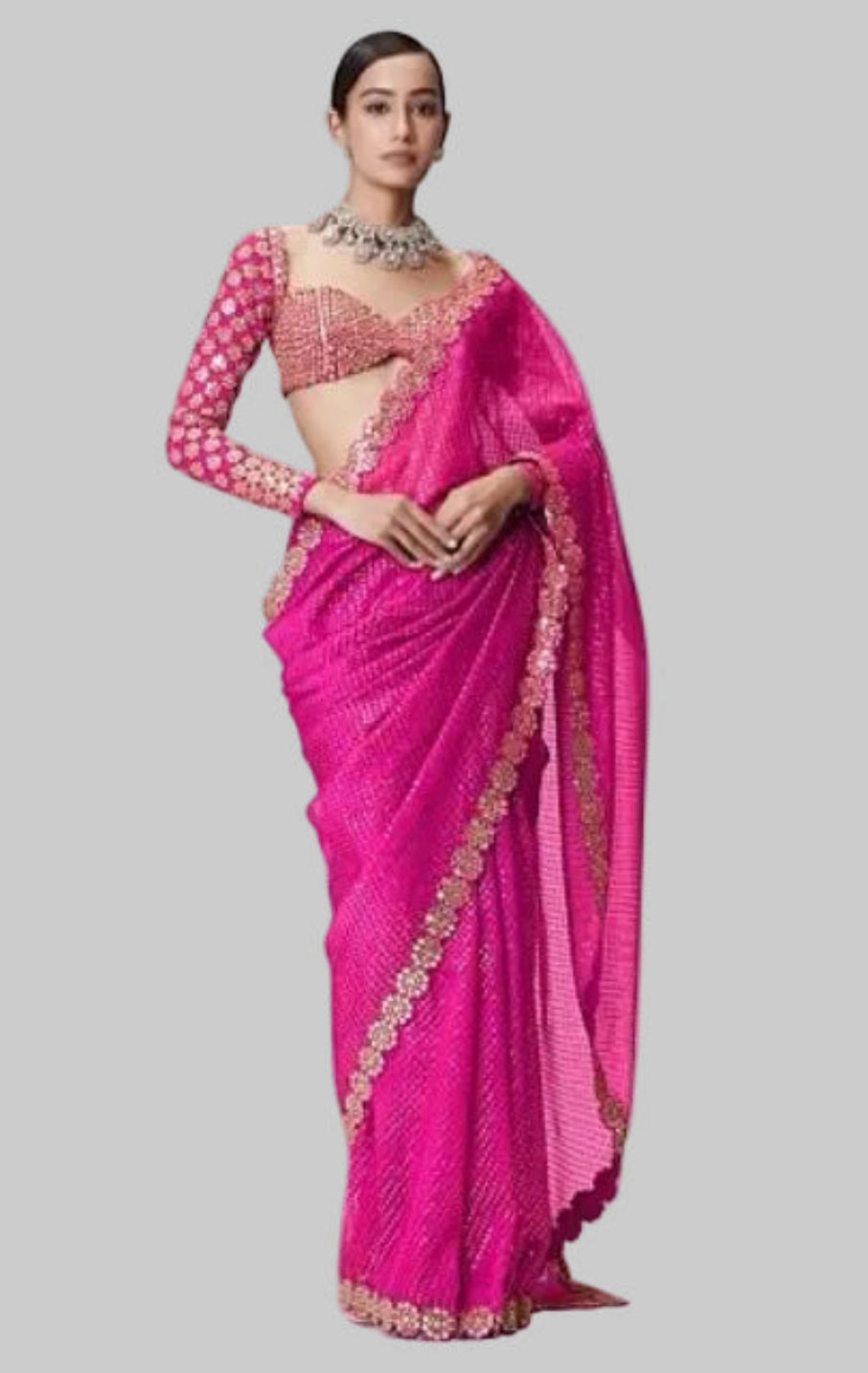 Heavy Faux Georgette Saree with 5mm Sequin & Mirror Work – Designer Party Wear Saree with Stitched Embroidered Blouse