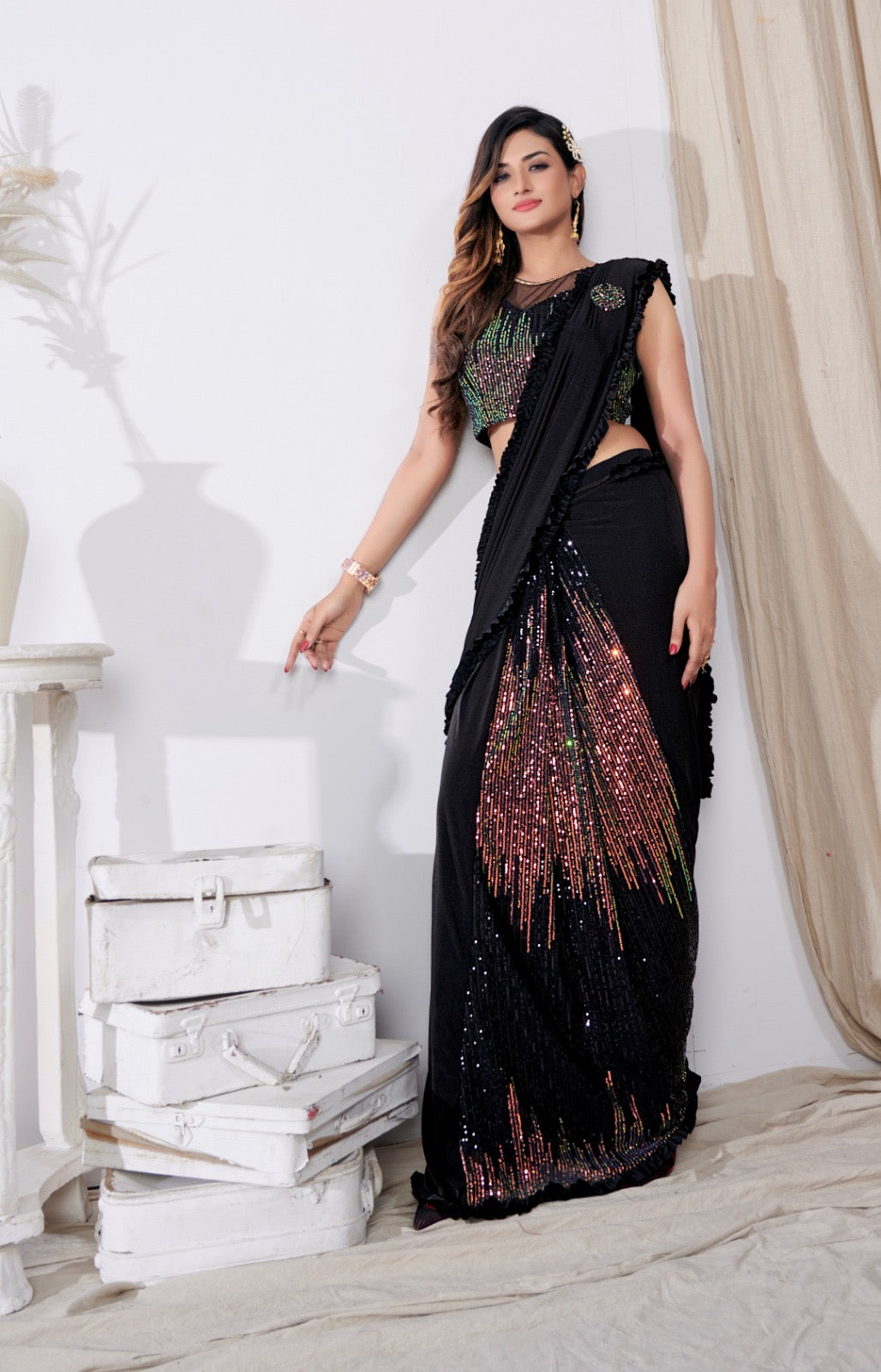 Sequin Peekaboo Ready-Made Saree